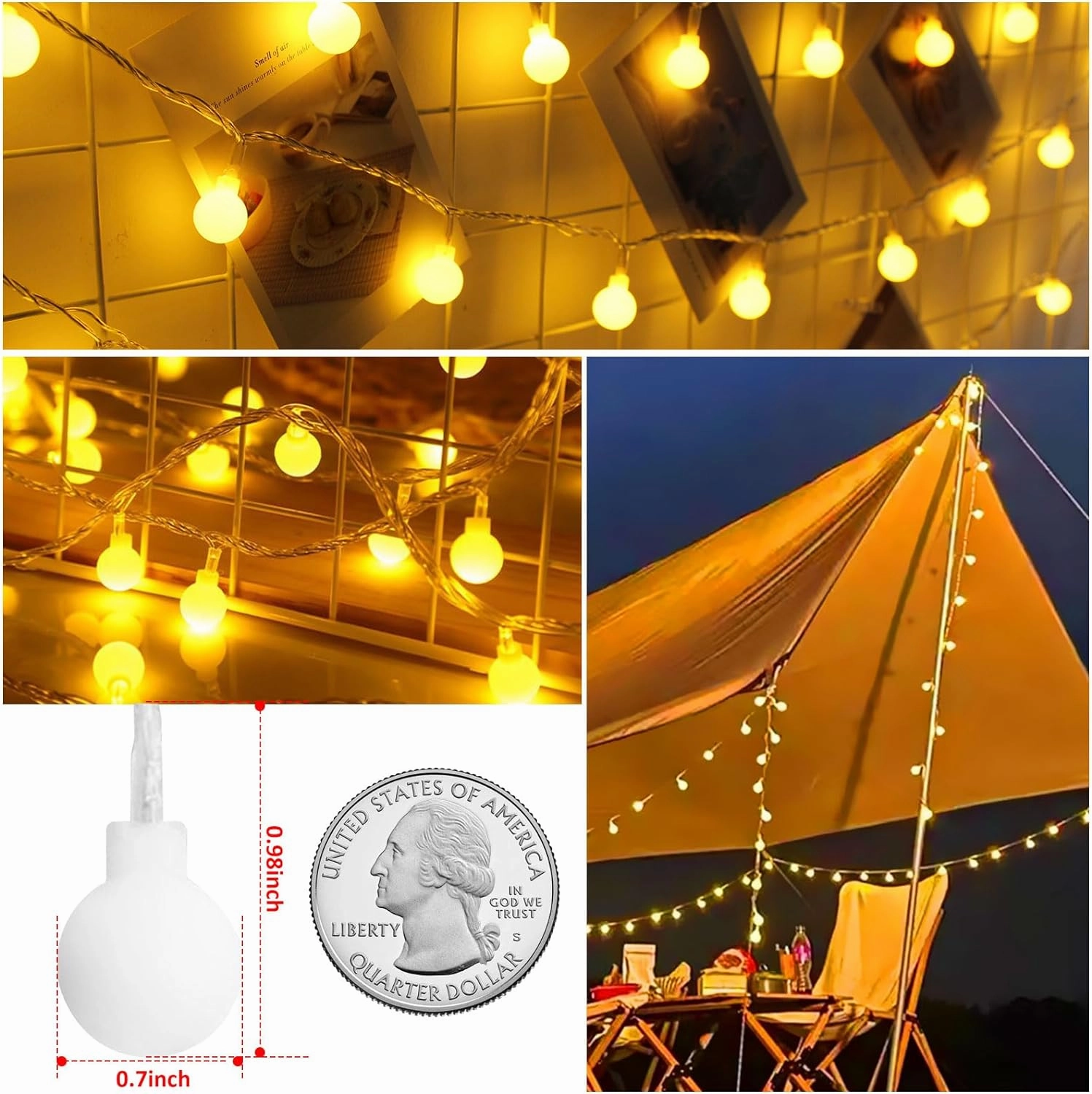 Battery Operated LED Globe String Lights, 2-Pack Total 52FT 120LEDs - Each 26FT 60LEDs 8 Mode Waterproof Christmas Fairy String Lights with Remote for Home Bedroom Garden Wedding Party Decoration