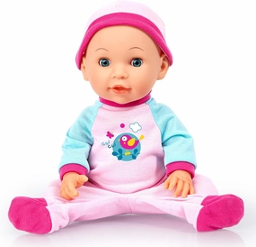 Bayer Design: Bouncy Baby Doll - 15" Bird Pink & Blue - 18 Functions, Bounces Up & Down, Baby Sounds, Open/Closes Eyes, Matching Cap, Kids Ages 18  Mo