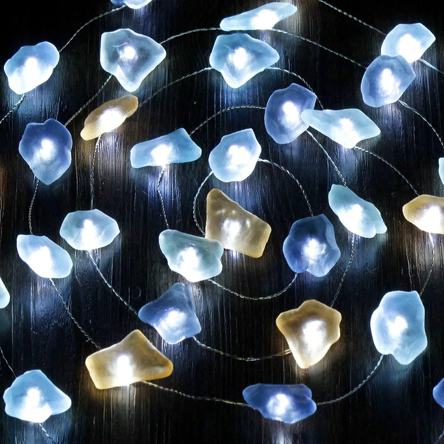 Beachy Decorations String Lights Battery Operated with Remote 10FT 30LEDs Blue Sea Glass Shape Ocean Theme Fairy Light for Under The Sea Coastal Room Nautical Party Tiered Tray Decor