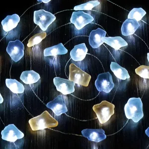 Beachy Decorations String Lights Battery Operated with Remote 10FT 30LEDs Blue Sea Glass Shape Ocean Theme Fairy Light for Under The Sea Coastal Room Nautical Party Tiered Tray Decor