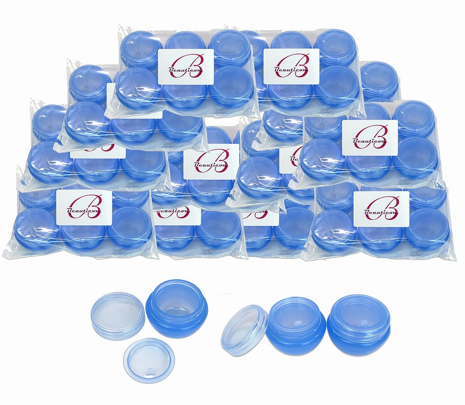 Beauticom® 10G/10ML Frosted Container Jars with Inner Liner for Scrubs, Oils, Salves, Creams, Lotions, Makeup Cosmetics, Nail Accessories, Beauty Aids - BPA Free (72 Pieces, Blue)
