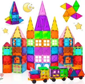 BEBOAN 100 Pcs Magnetic Tiles Building Shapes Blocks Toy Sets Gift for Kids Toddlers Girls Boys Ages 3-5/4-8 , Large Magnets Play Montessori Sensory STEM Stacking Preschool Educational Learning Toys