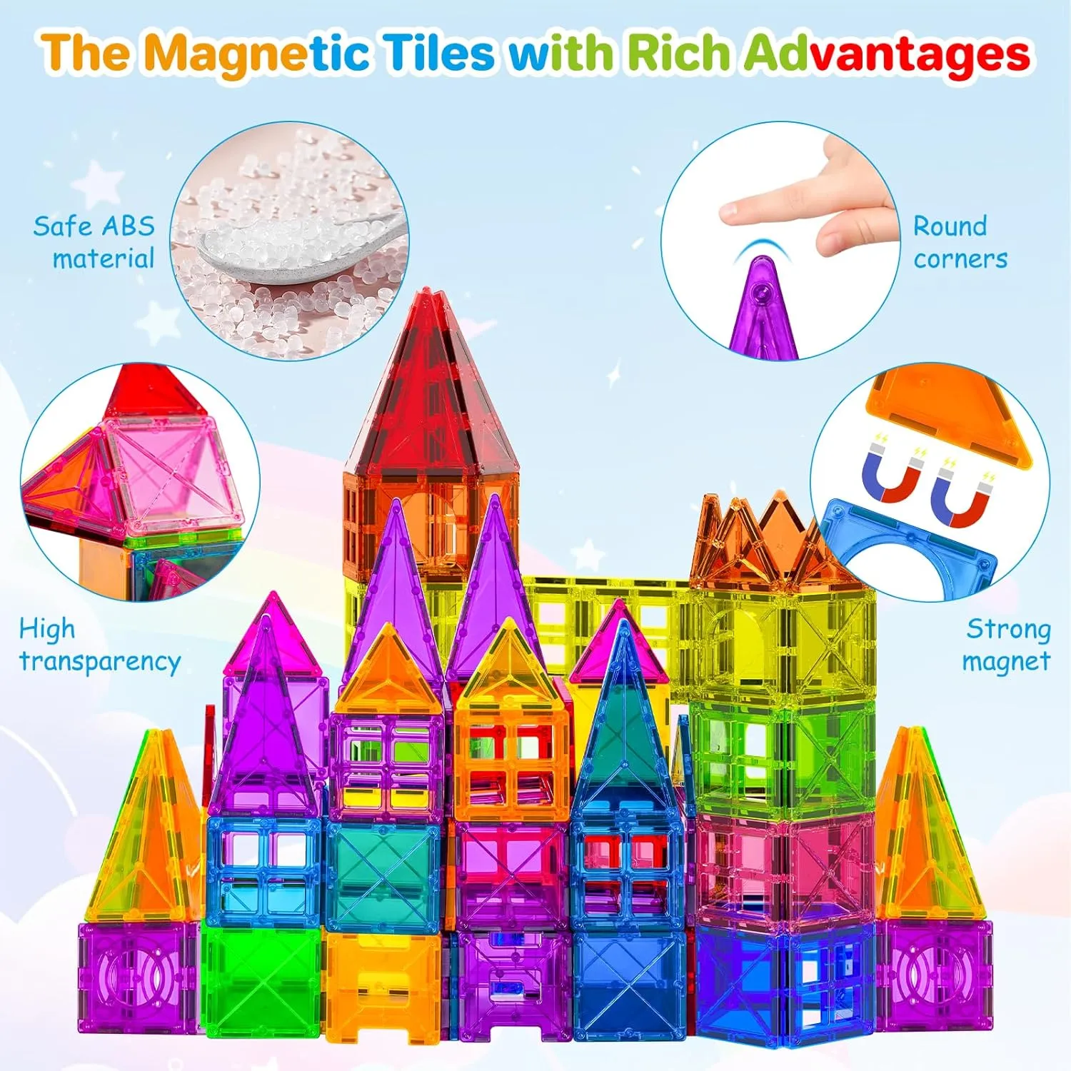 BEBOAN 100 Pcs Magnetic Tiles Building Shapes Blocks Toy Sets Gift for Kids Toddlers Girls Boys Ages 3-5/4-8 , Large Magnets Play Montessori Sensory STEM Stacking Preschool Educational Learning Toys