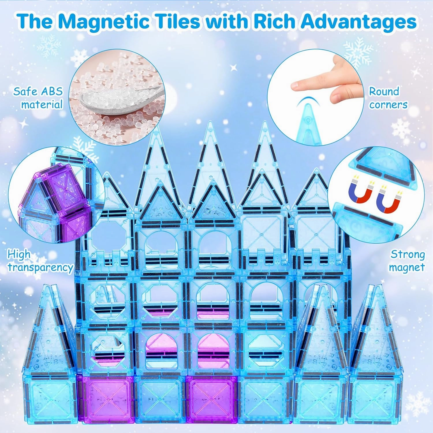 BEBOAN 122 Pcs Magnetic Tiles - Frozen Toys Gift for Kids Toddlers Girls Ages 3 4 5 6 7 8 , Princess Magnetic Building Toys, Castle Magnets Toy, Montessori Stacking Educational Toys for Sensory Play