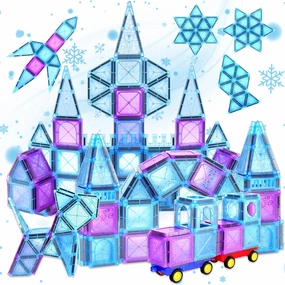 BEBOAN 122 Pcs Magnetic Tiles - Frozen Toys Gift for Kids Toddlers Girls Ages 3 4 5 6 7 8 , Princess Magnetic Building Toys, Castle Magnets Toy, Montessori Stacking Educational Toys for Sensory Play