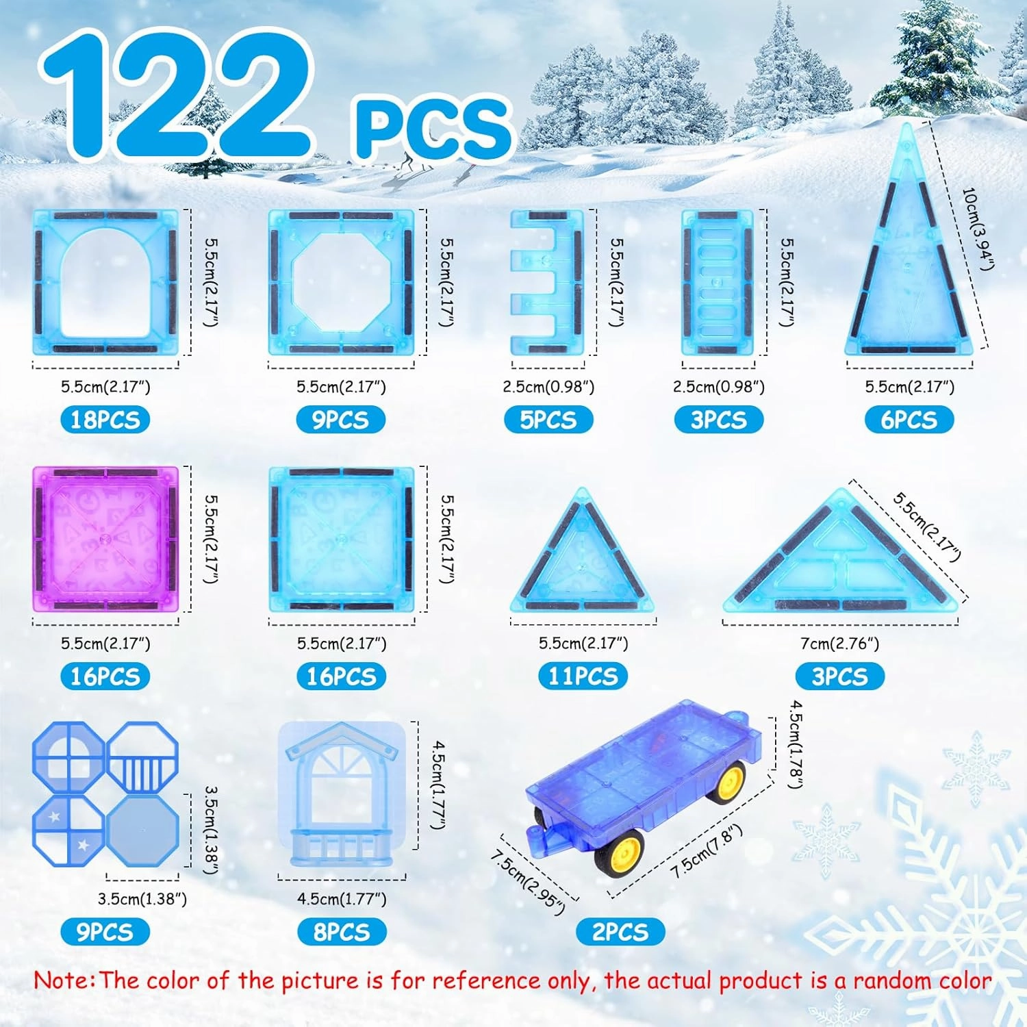BEBOAN 122 Pcs Magnetic Tiles - Frozen Toys Gift for Kids Toddlers Girls Ages 3 4 5 6 7 8 , Princess Magnetic Building Toys, Castle Magnets Toy, Montessori Stacking Educational Toys for Sensory Play