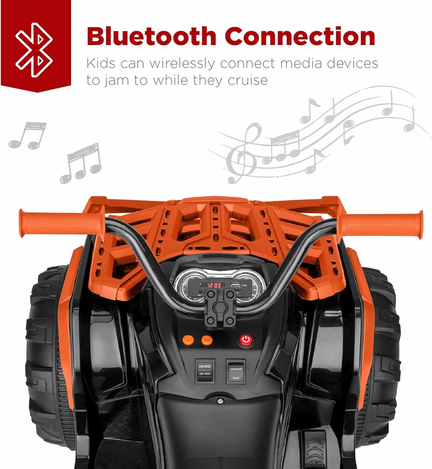 Best Choice Products 12V Kids Ride-On Electric ATV, 4-Wheeler Quad Car Toy w/Bluetooth Audio, 3.7mph Max Speed, Treaded Tires, LED Headlights, Radio - Orange