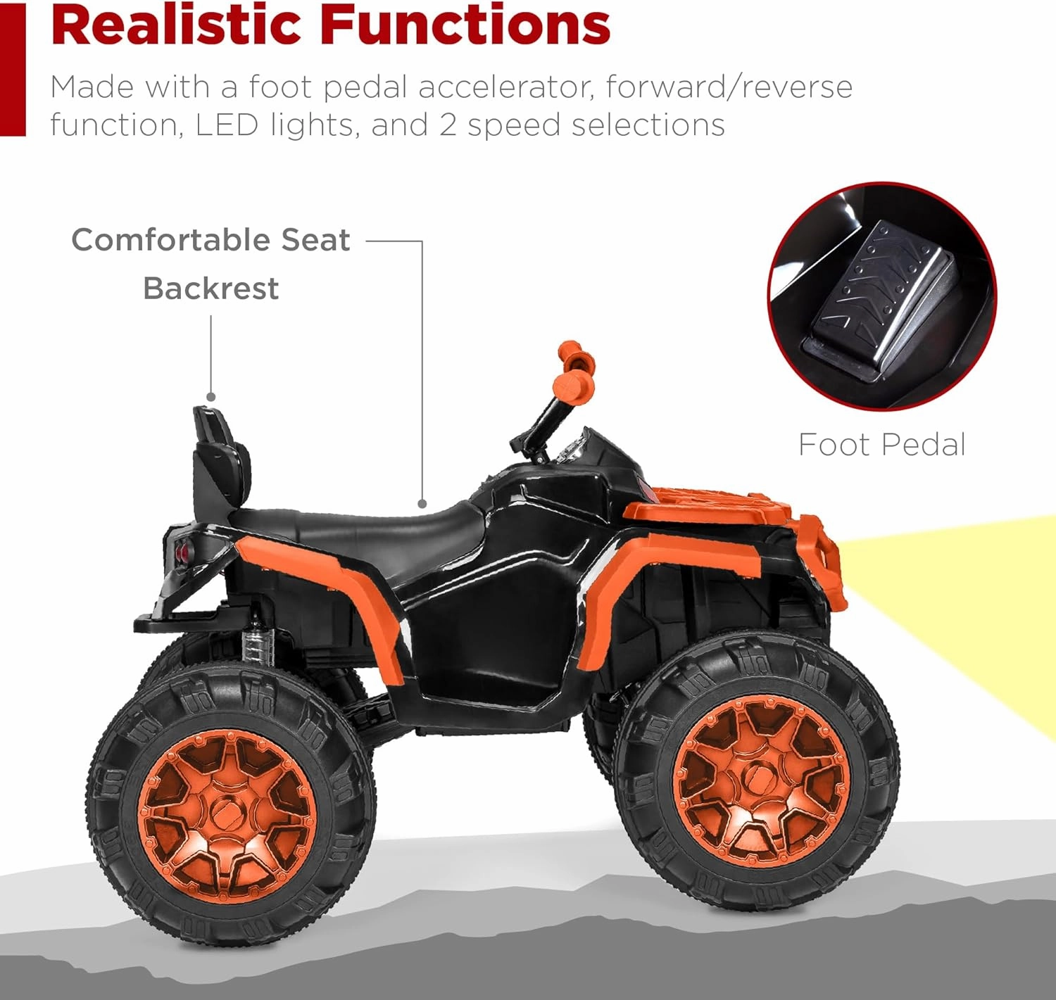 Best Choice Products 12V Kids Ride-On Electric ATV, 4-Wheeler Quad Car Toy w/Bluetooth Audio, 3.7mph Max Speed, Treaded Tires, LED Headlights, Radio - Orange