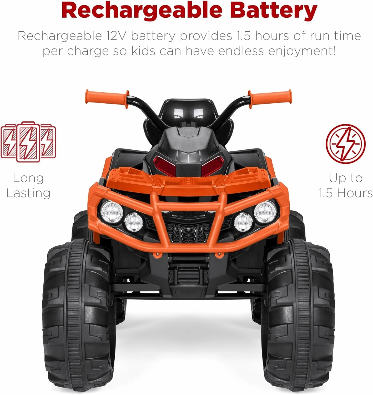 Best Choice Products 12V Kids Ride-On Electric ATV, 4-Wheeler Quad Car Toy w/Bluetooth Audio, 3.7mph Max Speed, Treaded Tires, LED Headlights, Radio - Orange