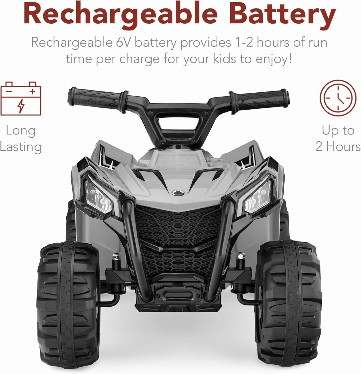 Best Choice Products 6V Kids Ride On Toy, 4-Wheeler Quad ATV Play Car w/ 1.8MPH Max Speed, Treaded Tires, Rubber Handles, Push-Button Accelerator - Gray