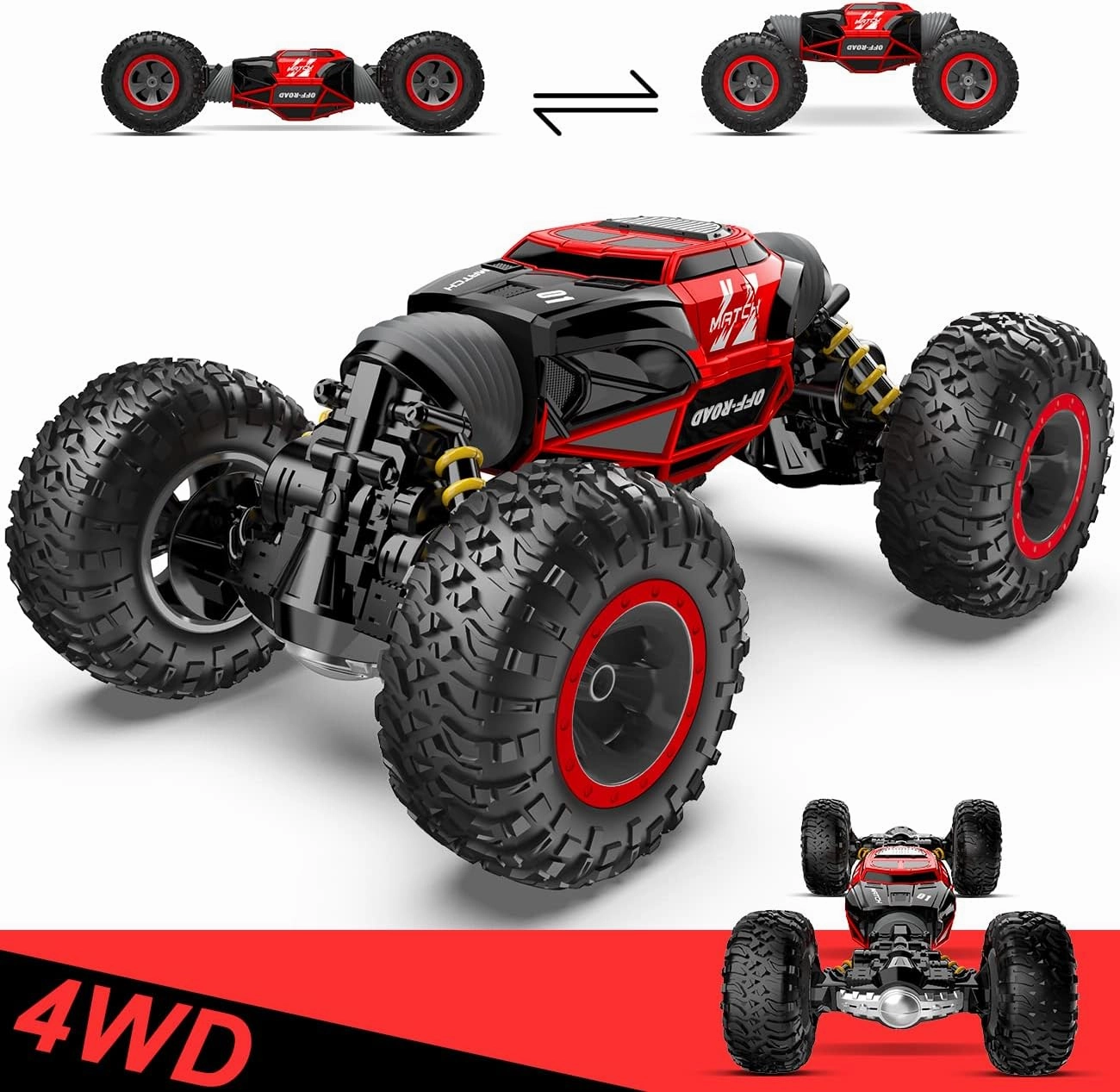 BEZGAR TD141 RC Cars - 1:14 Scale Remote Control Car, 4WD Transform 15 KMH All Terrains Crawler RC Stunt Car with Rechargeable Battery, Cool Birthday Gifts for Boys Age 6 7 8 9 10 11 12 Years Old