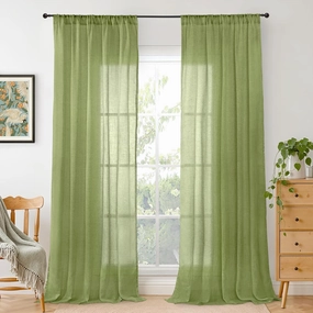 BGment 84 Inch Length Olive Green Linen Curtains for Living Room - Light Filtering Window Drapes Rod Pocket Natural Textured for Bedroom Country Lightweight Rustic Decor, 2 Panels Set, 52 X 84 Inch