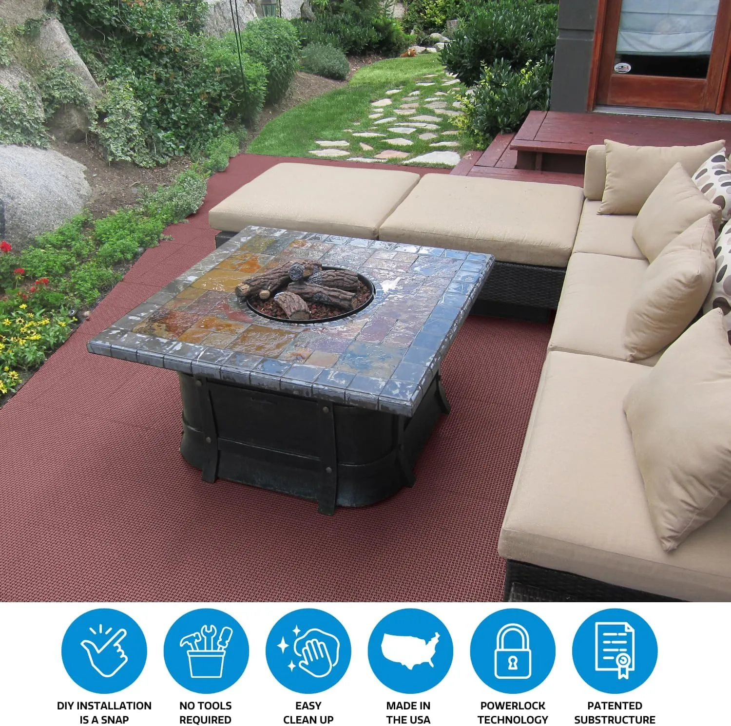 Big Floors DuraGrid Outdoor Modular Deck Tiles, Interlocking, Slip-Resistant, Self-Draining, Durable Plastic Flooring, Easy Install, UV & Water Resistant, Made in USA, 24 Pack, Beige