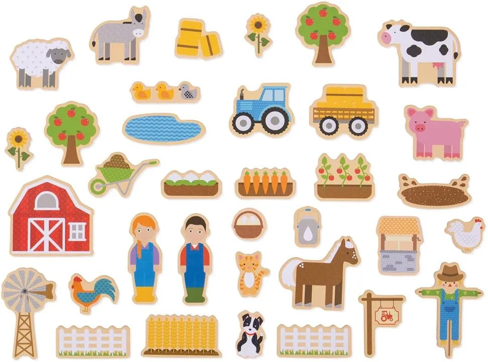 Bigjigs Toys Wooden Farm Magnets - 35 Magnets