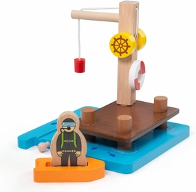 Bigjigs Toys, Crane Dock, Diver & Dinghy, Wooden Toys, Bigjigs Train Accessories, Wooden Train Set, Wooden Railway, Wooden Train Track Accessories, Train Toys
