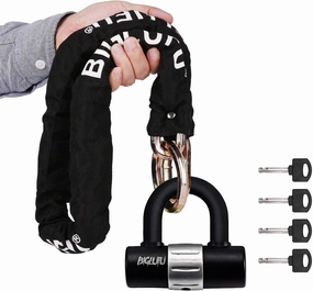 BIGLUFU Motorcycle Lock Chain Locks Heavy Duty, 120cm/4ft Long, Cut Proof 10mm Thick Colorful Square Chains with 4Keys 16mm U Lock, Ideal for Motorcycles, Motorbike, Bike, Generator, Gates
