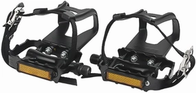 Bike Pedals with Clips and Straps for Outdoor Cycling and Indoor Stationary Bike 9/16-Inch Spindle Resin/Alloy Bicycle Pedals