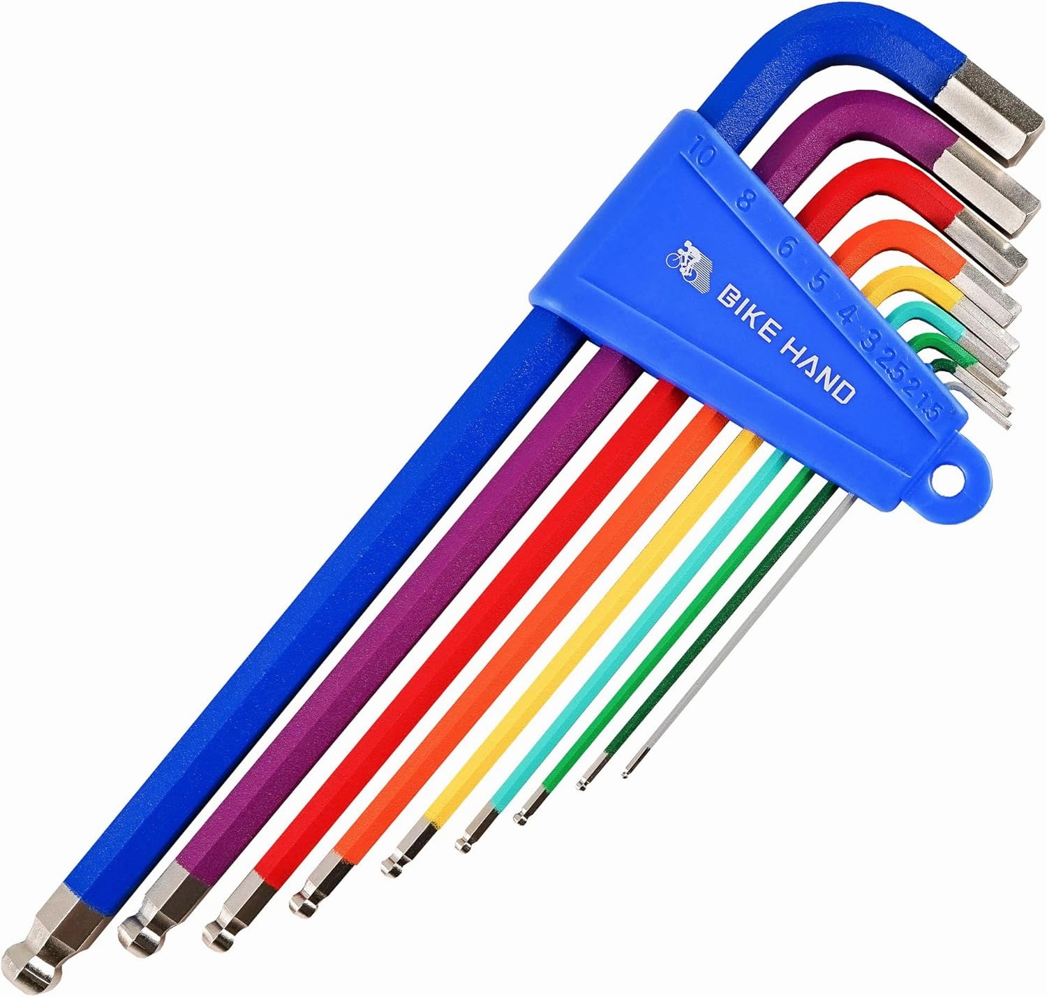 BikeHand Heavy Duty Precise Durable Head Hex Allen Wrenches Set - 9 Pieces - with Long Arm Ball End - 1.5/2/2.5/3/4/5/6/8/10mm - for Home or Bike Bicycle - Colored or Silver
