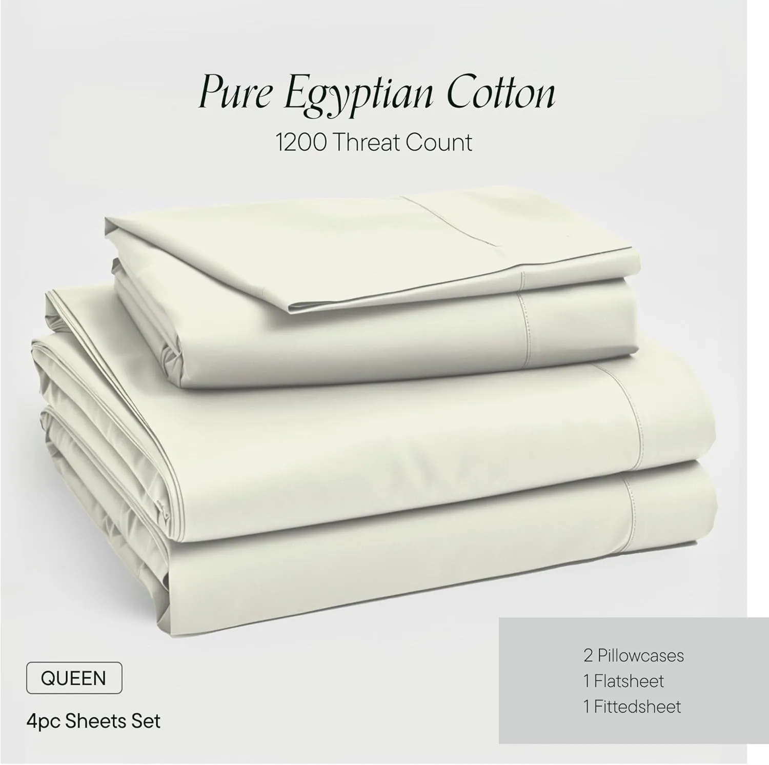 Birch & Moon 100% Certified Egyptian Cotton Sheets - 1200 Thread Count Egyptian Cotton Sheets Queen Size Bed Set Deep Pockets, 4PC Queen Sheet Set Luxury Bed Sheets Fits up to 18' Mattress