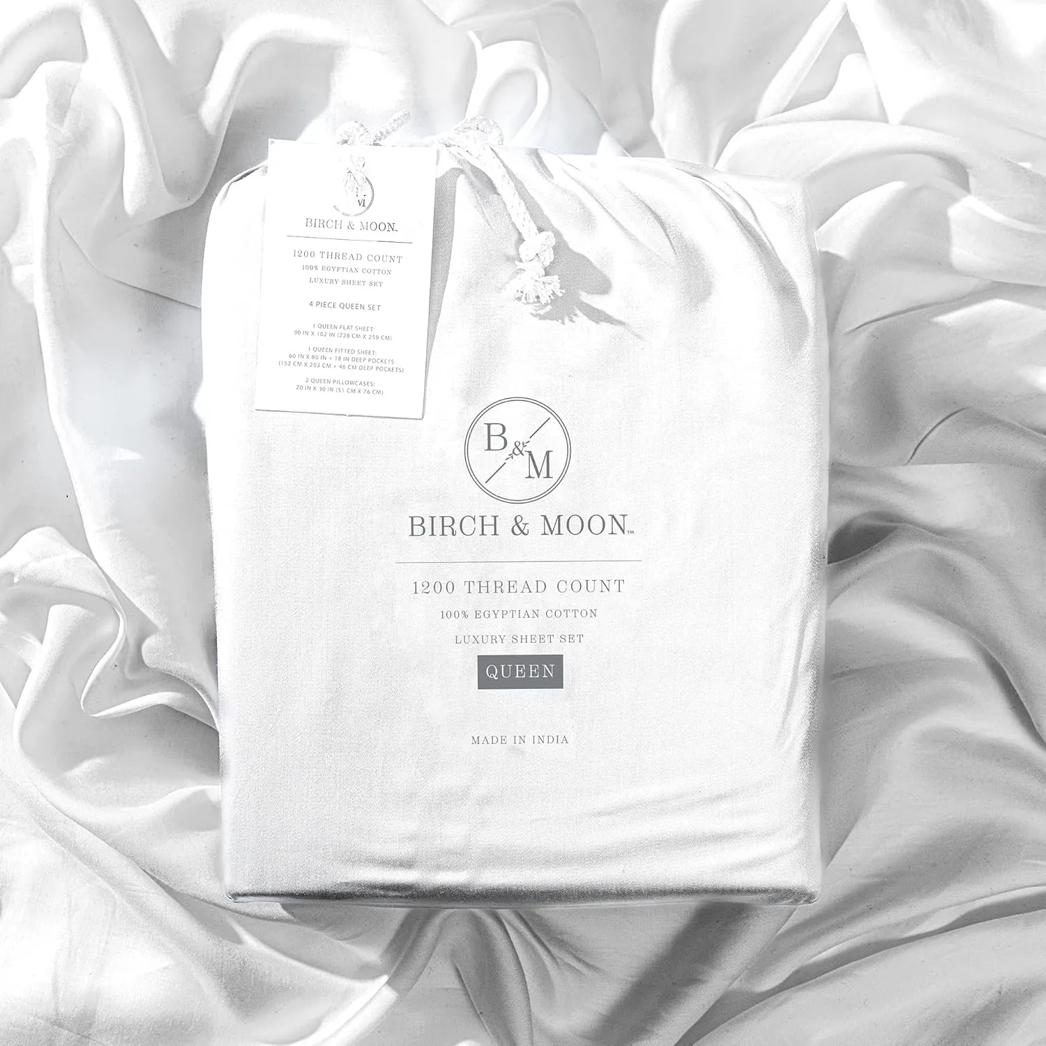Birch & Moon 100% Certified Egyptian Cotton Sheets - 1200 Thread Count Egyptian Cotton Sheets Queen Size Bed Set Deep Pockets, 4PC Queen Sheet Set Luxury Bed Sheets Fits up to 18' Mattress