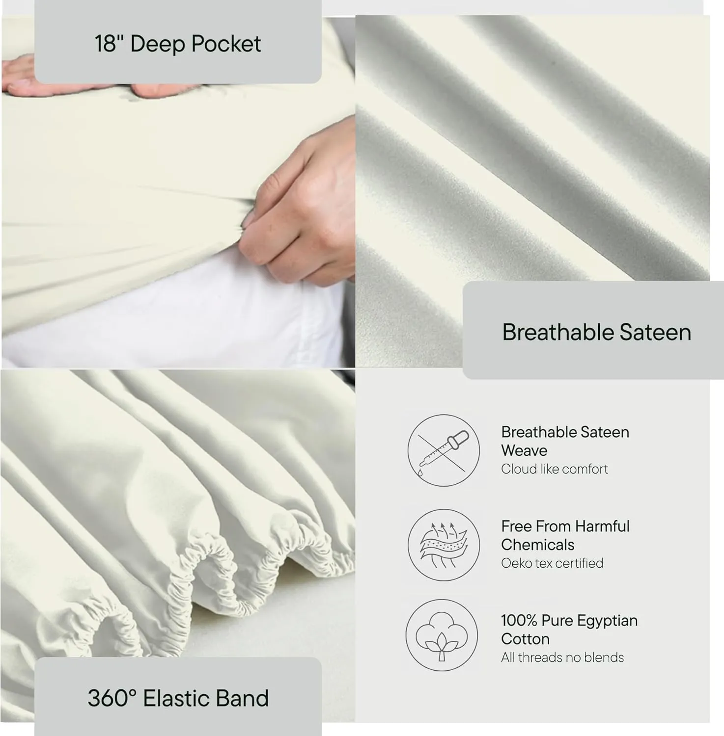 Birch & Moon 100% Certified Egyptian Cotton Sheets - 1200 Thread Count Egyptian Cotton Sheets Queen Size Bed Set Deep Pockets, 4PC Queen Sheet Set Luxury Bed Sheets Fits up to 18' Mattress