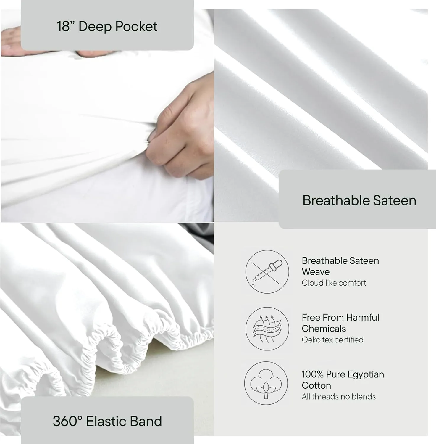 Birch & Moon 100% Certified Egyptian Cotton Sheets - 1200 Thread Count Egyptian Cotton Sheets Queen Size Bed Set Deep Pockets, 4PC Queen Sheet Set Luxury Bed Sheets Fits up to 18' Mattress