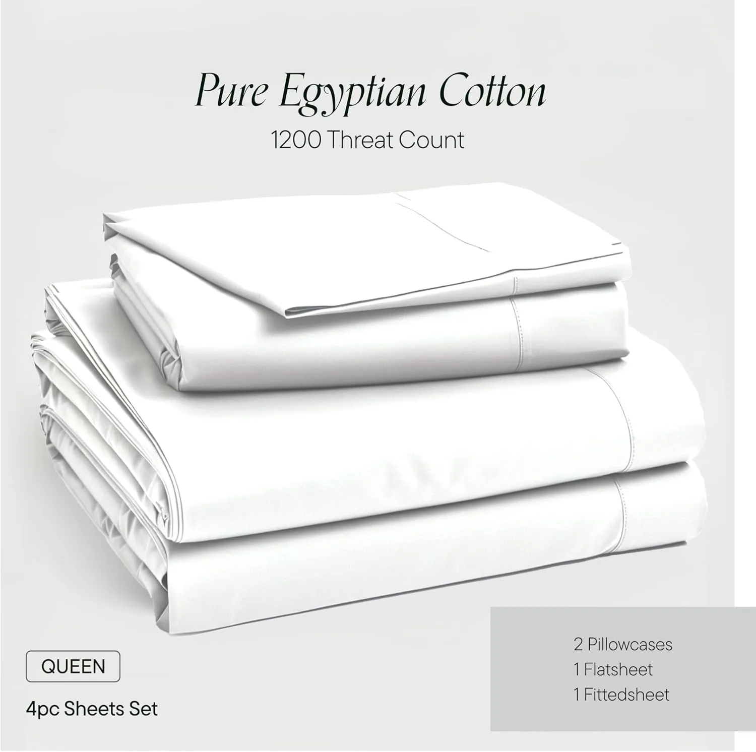 Birch & Moon 100% Certified Egyptian Cotton Sheets - 1200 Thread Count Egyptian Cotton Sheets Queen Size Bed Set Deep Pockets, 4PC Queen Sheet Set Luxury Bed Sheets Fits up to 18' Mattress