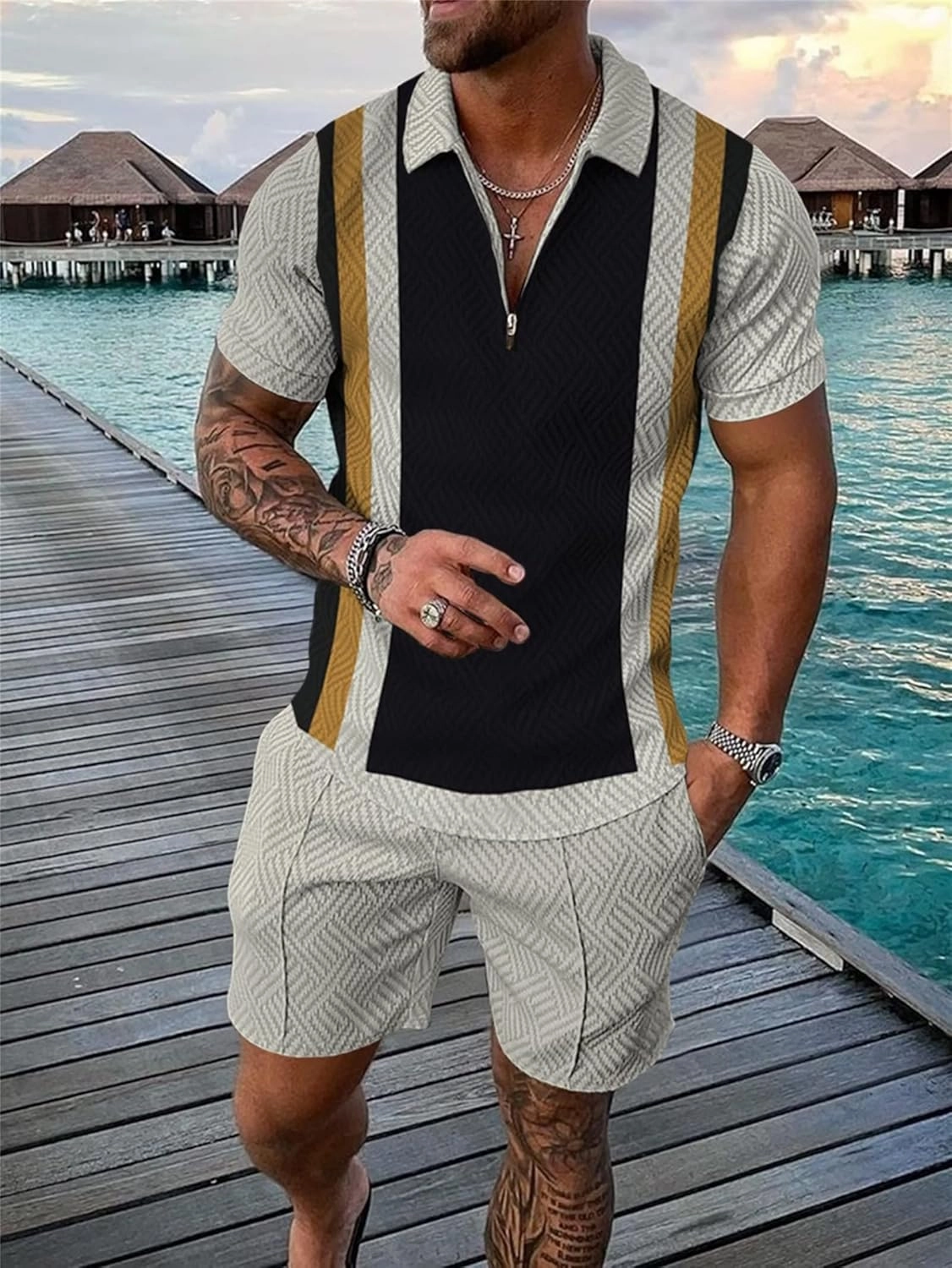 BIRW Men‘s Track Suits 2 Piece Summer Short Sets Outfits Fashion Polo Shirt Casual Short Sleeve and Shorts set