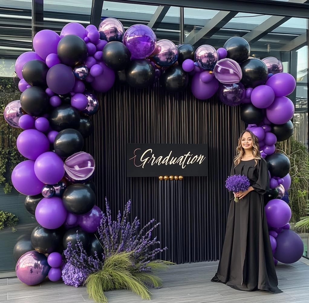 Black Purple Balloon Garland Double Stuffed Dark Purple Black Balloons Different Sizes Mardi Gras Balloon Arch for Graduation Birthday Baby Shower Anniversary Vampire Party Decorations