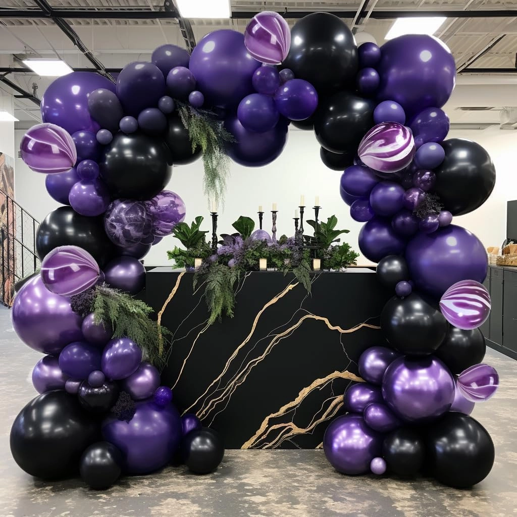 Black Purple Balloon Garland Double Stuffed Dark Purple Black Balloons Different Sizes Mardi Gras Balloon Arch for Graduation Birthday Baby Shower Anniversary Vampire Party Decorations