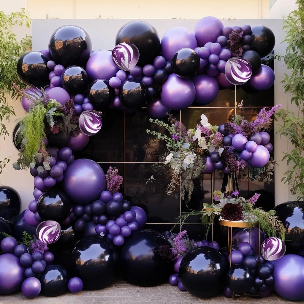 Black Purple Balloon Garland Double Stuffed Dark Purple Black Balloons Different Sizes Mardi Gras Balloon Arch for Graduation Birthday Baby Shower Anniversary Vampire Party Decorations