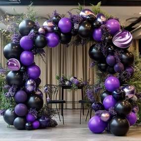 Black Purple Balloon Garland Double Stuffed Dark Purple Black Balloons Different Sizes Mardi Gras Balloon Arch for Graduation Birthday Baby Shower Anniversary Vampire Party Decorations