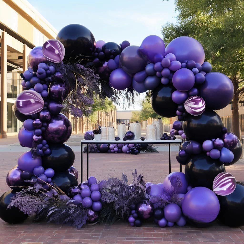 Black Purple Balloon Garland Double Stuffed Dark Purple Black Balloons Different Sizes Mardi Gras Balloon Arch for Graduation Birthday Baby Shower Anniversary Vampire Party Decorations