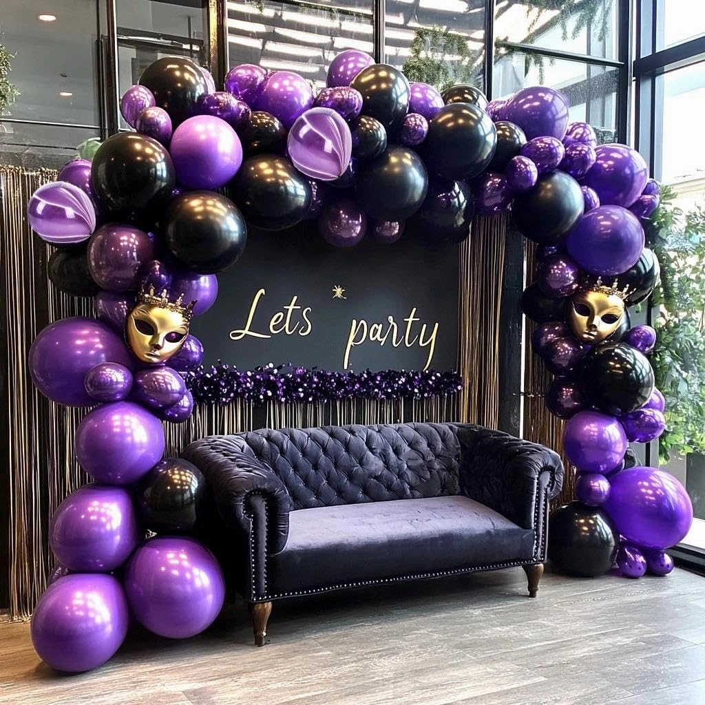 Black Purple Balloon Garland Double Stuffed Dark Purple Black Balloons Different Sizes Mardi Gras Balloon Arch for Graduation Birthday Baby Shower Anniversary Vampire Party Decorations