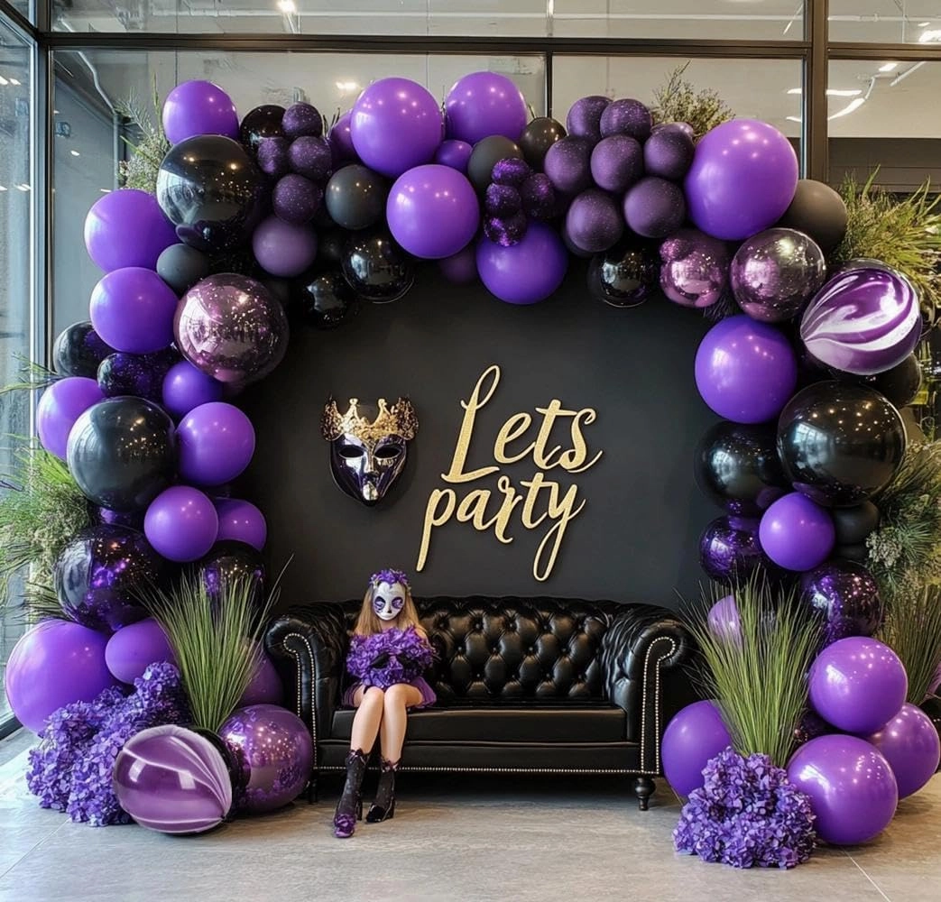 Black Purple Balloon Garland Double Stuffed Dark Purple Black Balloons Different Sizes Mardi Gras Balloon Arch for Graduation Birthday Baby Shower Anniversary Vampire Party Decorations