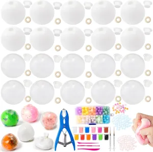 Blank Skin Empty Stress Ball Set - 28Pcs Sensory Fidget Toys for Anxiety Stress Relief, DIY Stress Ball Kit, Includes Hollow Rubber Shell, Cap, Glue, and Tools for Making Stress Balls