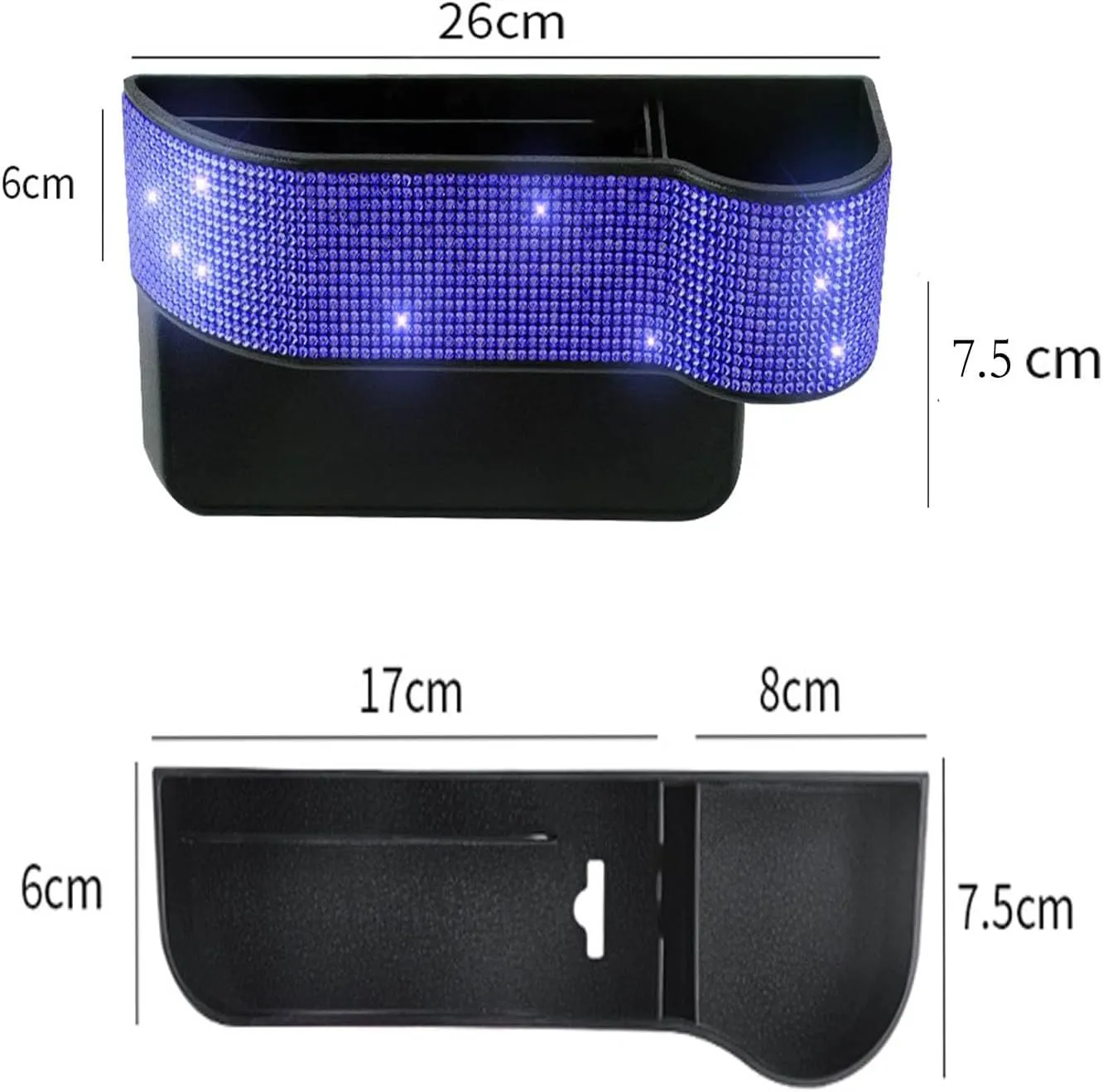 Bling Bling Car Seat Gap Filler, Car Seat Console Pockets Organizer Caddy Catcher, Crystal Auto Console Side Pouchs for Cellphone Wallet Coin Key Credit Card (Driver side & Passenger side-Blue)