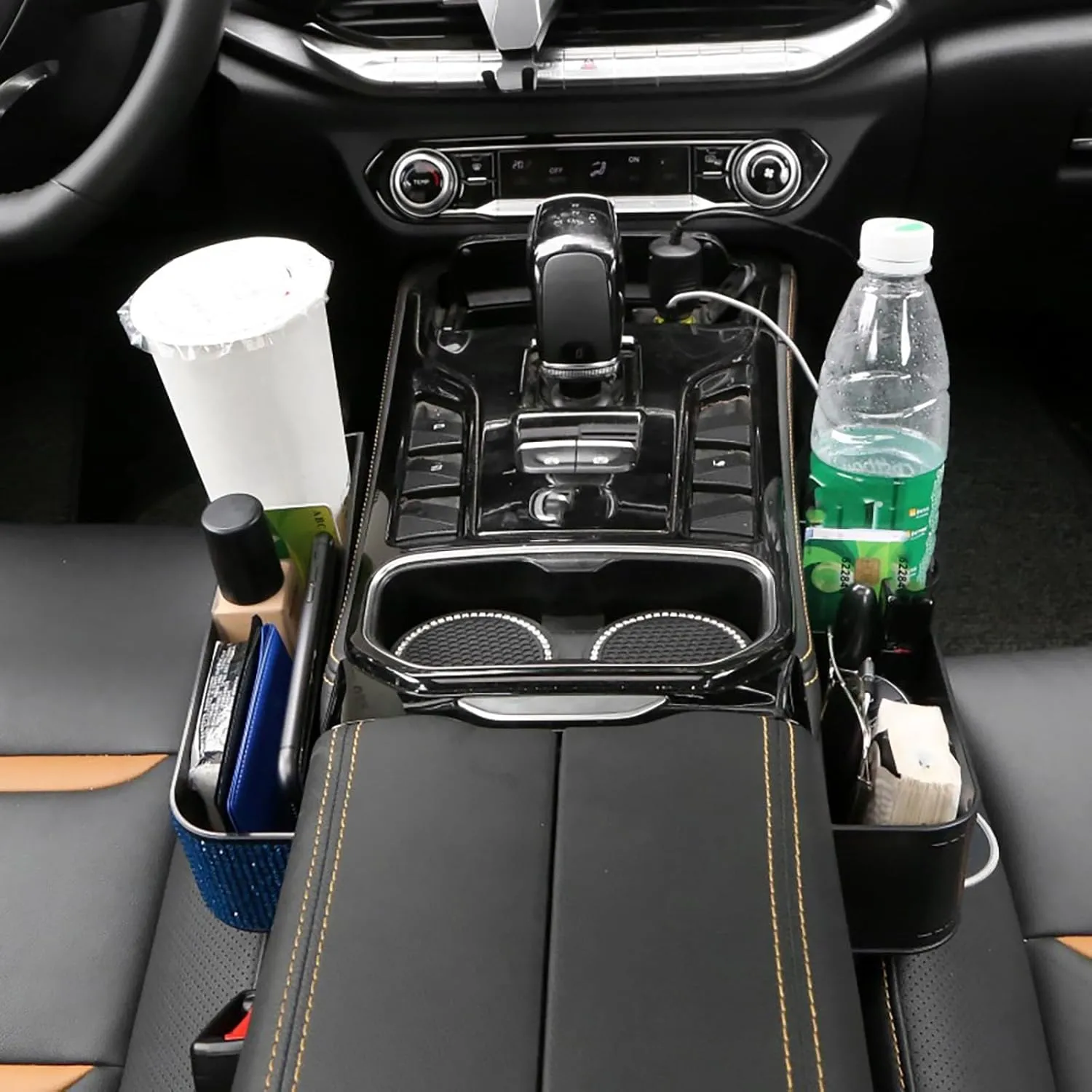 Bling Bling Car Seat Gap Filler, Car Seat Console Pockets Organizer Caddy Catcher, Crystal Auto Console Side Pouchs for Cellphone Wallet Coin Key Credit Card (Driver side & Passenger side-Blue)