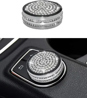 Bling Car Accessories,Center Control Multimedia Button Bling Crystal Emblem Compatible with Mercedes-Benz, Shiny Accessories Parts Logo Sticker Badge Decals Covers Interior Decorations