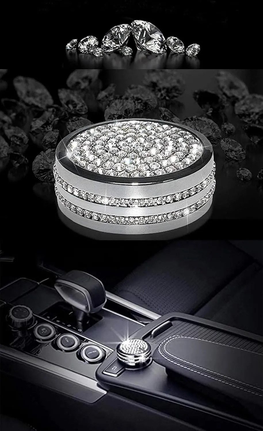 Bling Car Accessories,Center Control Multimedia Button Bling Crystal Emblem Compatible with Mercedes-Benz, Shiny Accessories Parts Logo Sticker Badge Decals Covers Interior Decorations