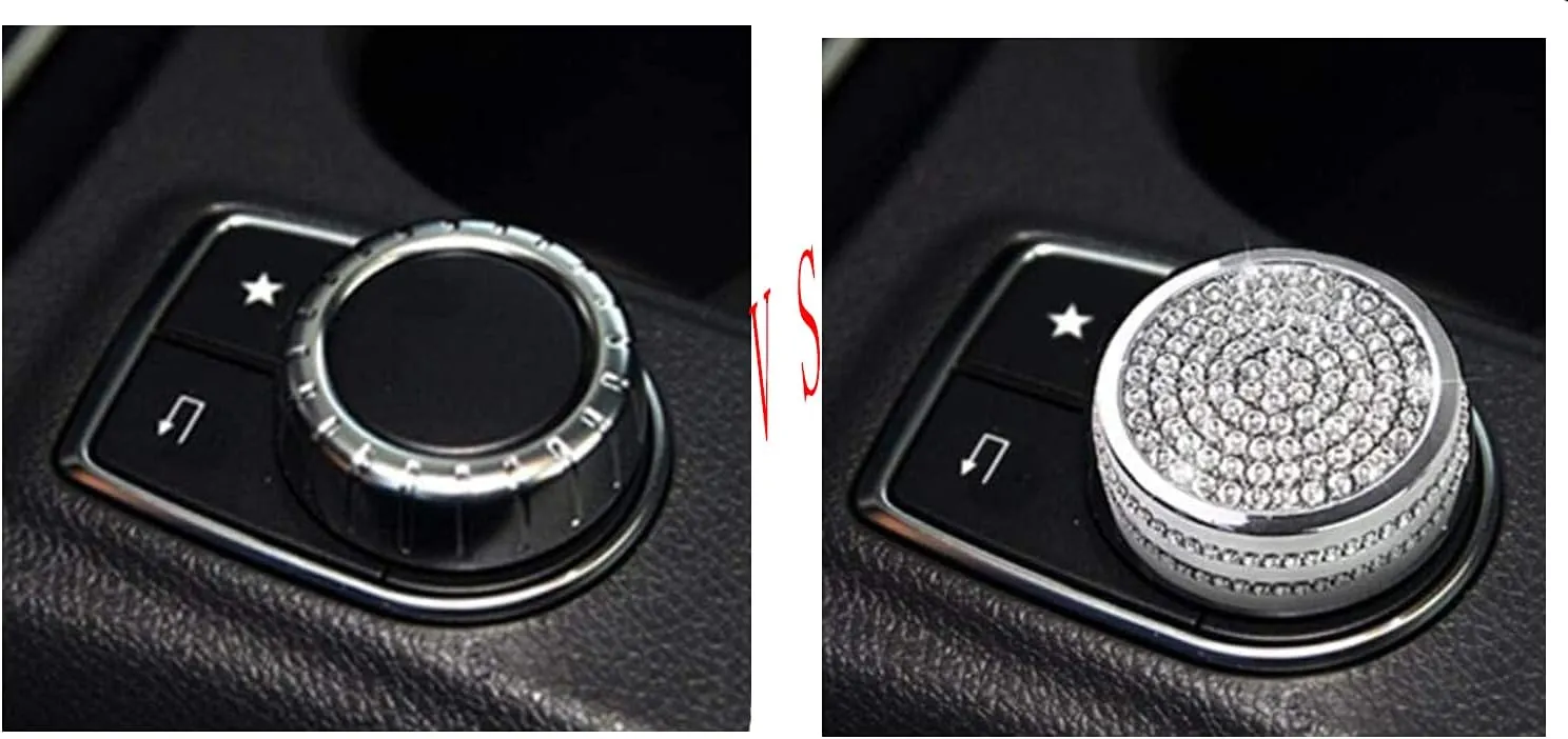 Bling Car Accessories,Center Control Multimedia Button Bling Crystal Emblem Compatible with Mercedes-Benz, Shiny Accessories Parts Logo Sticker Badge Decals Covers Interior Decorations