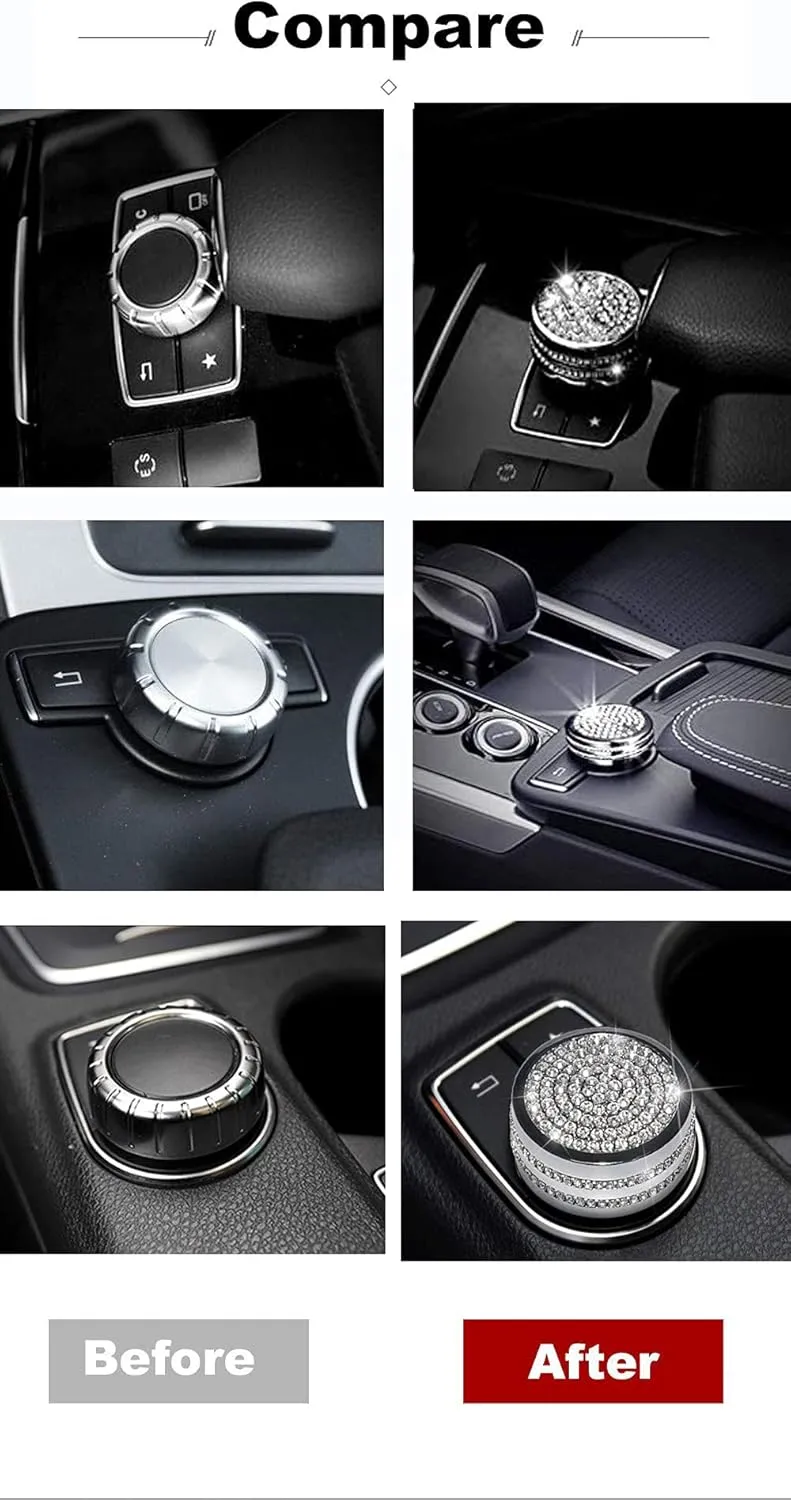 Bling Car Accessories,Center Control Multimedia Button Bling Crystal Emblem Compatible with Mercedes-Benz, Shiny Accessories Parts Logo Sticker Badge Decals Covers Interior Decorations