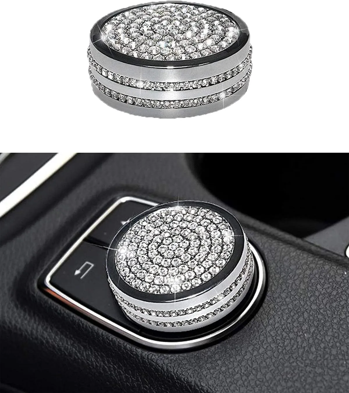 Bling Car Accessories,Center Control Multimedia Button Bling Crystal Emblem Compatible with Mercedes-Benz, Shiny Accessories Parts Logo Sticker Badge Decals Covers Interior Decorations