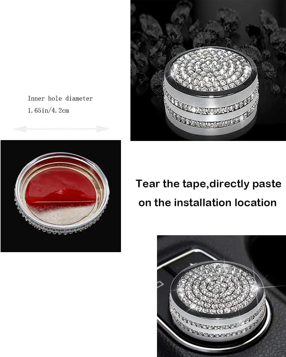 Bling Car Accessories,Center Control Multimedia Button Bling Crystal Emblem Compatible with Mercedes-Benz, Shiny Accessories Parts Logo Sticker Badge Decals Covers Interior Decorations
