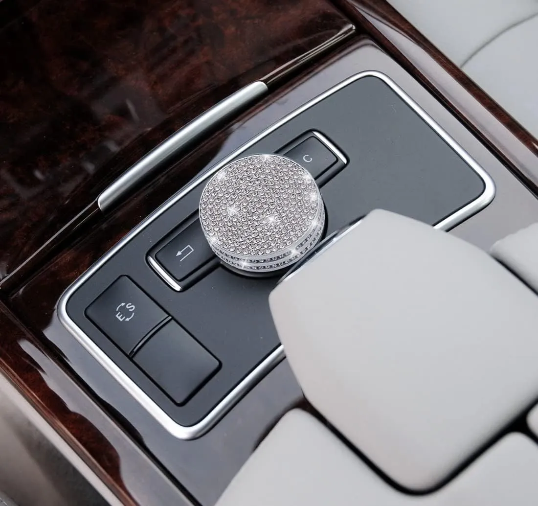 Bling Car Accessories,Center Control Multimedia Button Bling Crystal Emblem Compatible with Mercedes-Benz, Shiny Accessories Parts Logo Sticker Badge Decals Covers Interior Decorations