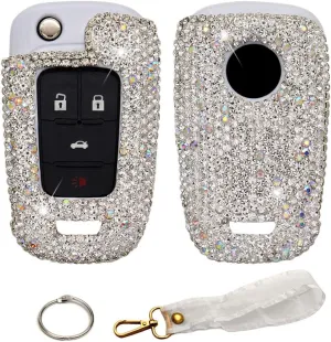Bling Key Fob Cover Compatible with Chevrolet Chevy Equinox Sonic, GMC Terrain, Buick Lacrosse Encore Luxury Shiny Crystal Rhinestone Diamond Protective Case Cover