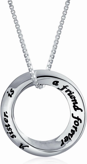 Bling Jewelry Word Inspirational Quote Sayings Circle Sisters Friends Pendant Necklace For Women Rose Gold Plated .925 Sterling Silver