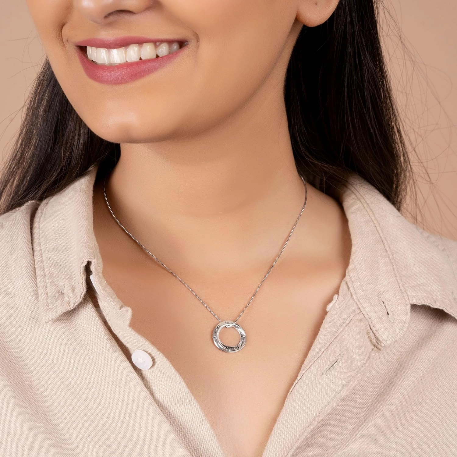 Bling Jewelry Word Inspirational Quote Sayings Circle Sisters Friends Pendant Necklace For Women Rose Gold Plated .925 Sterling Silver