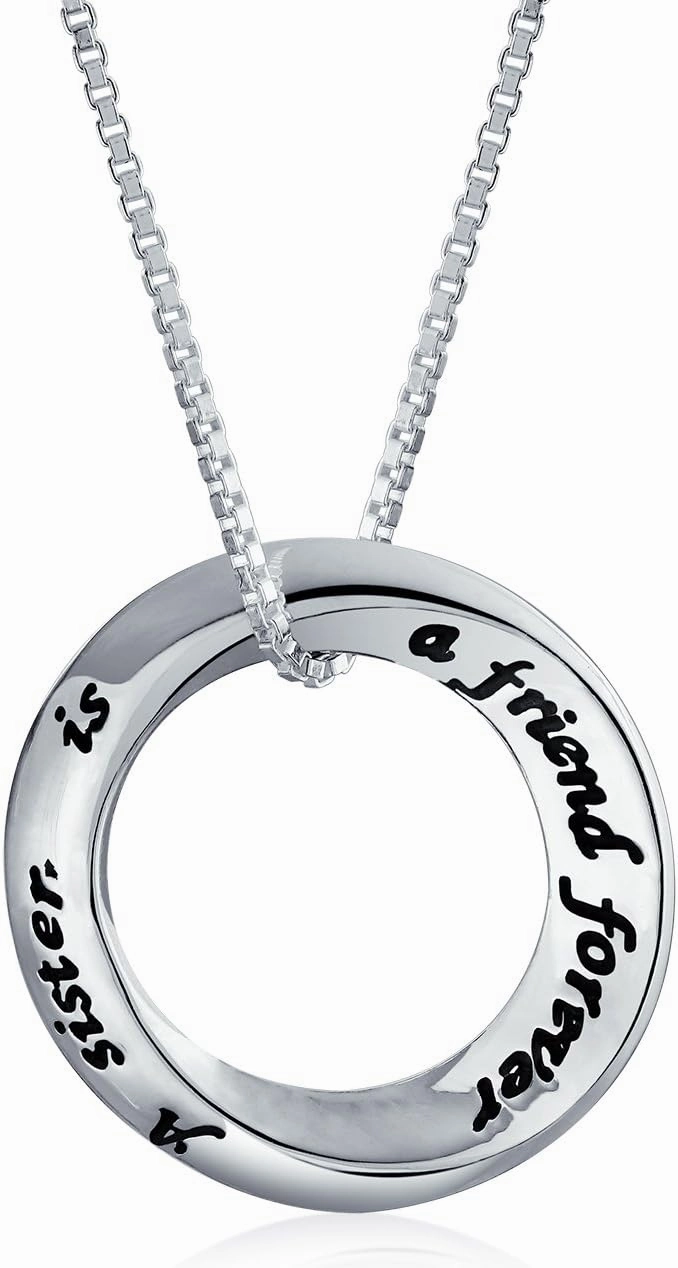Bling Jewelry Word Inspirational Quote Sayings Circle Sisters Friends Pendant Necklace For Women Rose Gold Plated .925 Sterling Silver