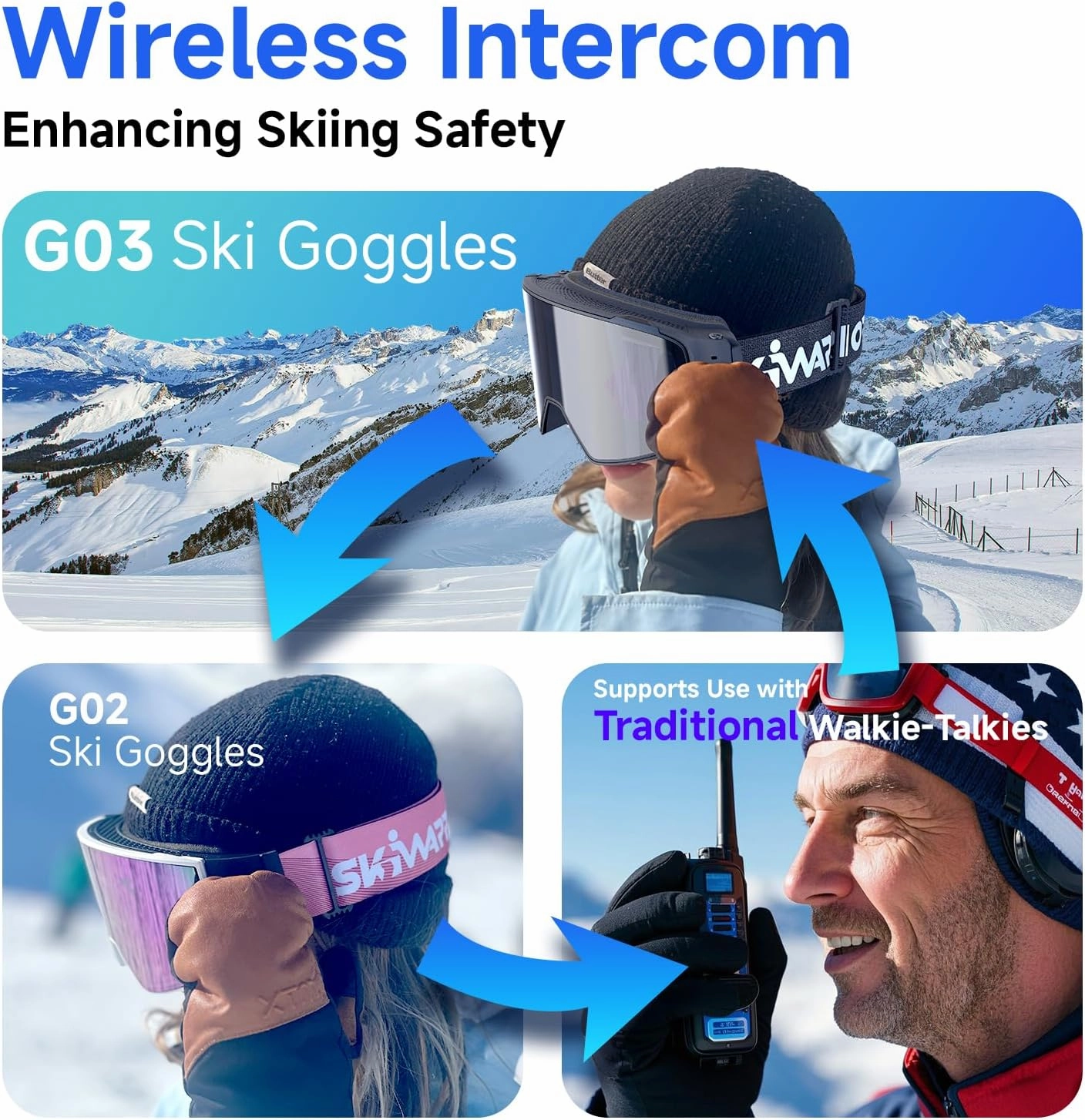 Bluetooth Smart Ski Goggles with Walkie-Talkie for Adult-Anti Fog Snowboard Goggles with Play Music,Answer Calls